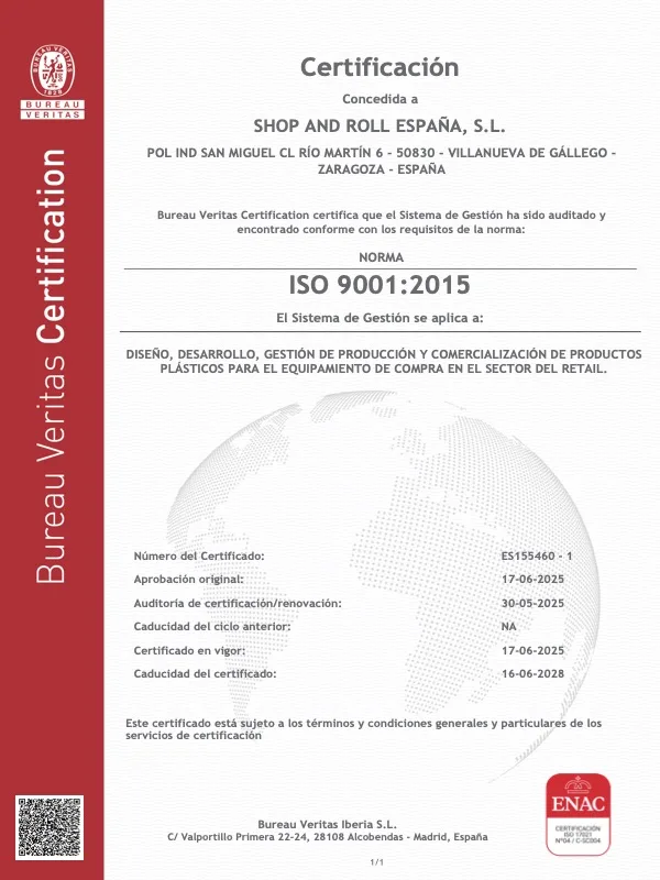 Certificado ISO 9001 — SHOP AND ROLL ESPAÑA, SL